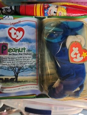 Ty Peanut Royal Blue Elephant Plush with Cream Accents